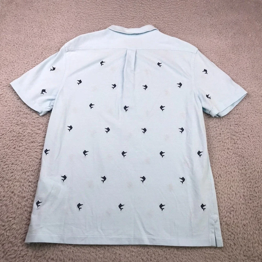 Ralph Lauren Knit Oxford Shirt Mens L Blue Swordfish Embroidery Button Down